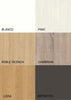 Muestra de diferentes acabados de madera para el canapé de cajones Curvabox: blanco, pino, roble Vicenza, cambrian, lissa y antracita.