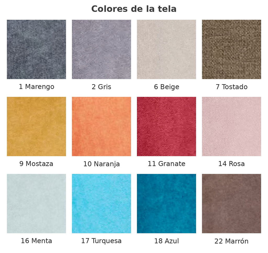 Carta de colores de la tela del sillón: 12 colores numerados