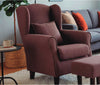 Pack sillón orejero Low Cost marrón con puff y cojín decorativo a juego