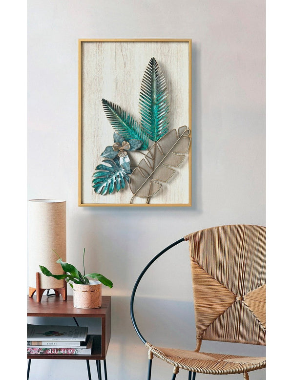 Decoración metálica de pared hojas Marrón Verde